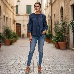 Loft chambray denim 3/4 length blouse Size small